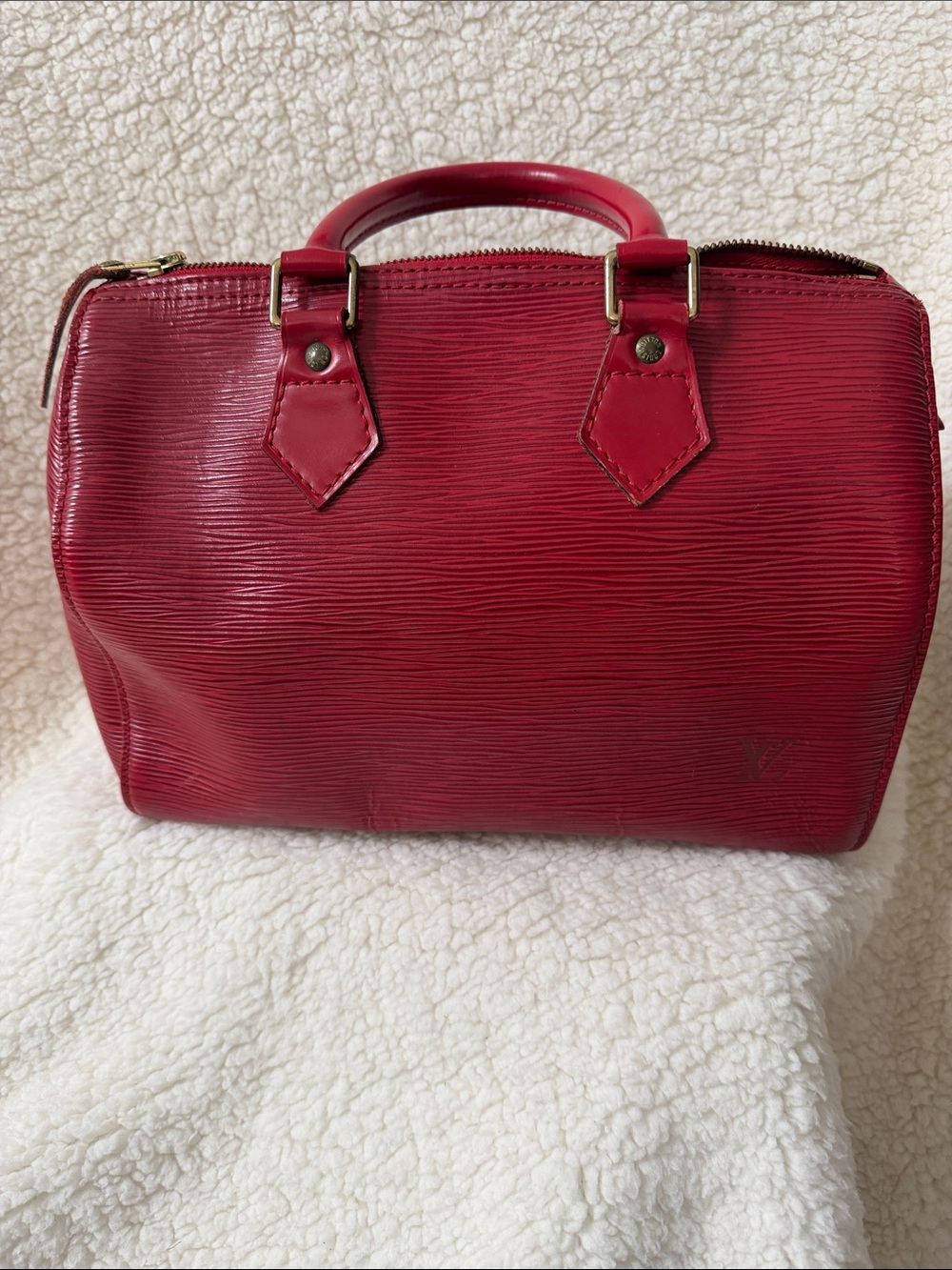 Louis Vuitton Red Epi Leather Small Satchel with Gold Hardware
